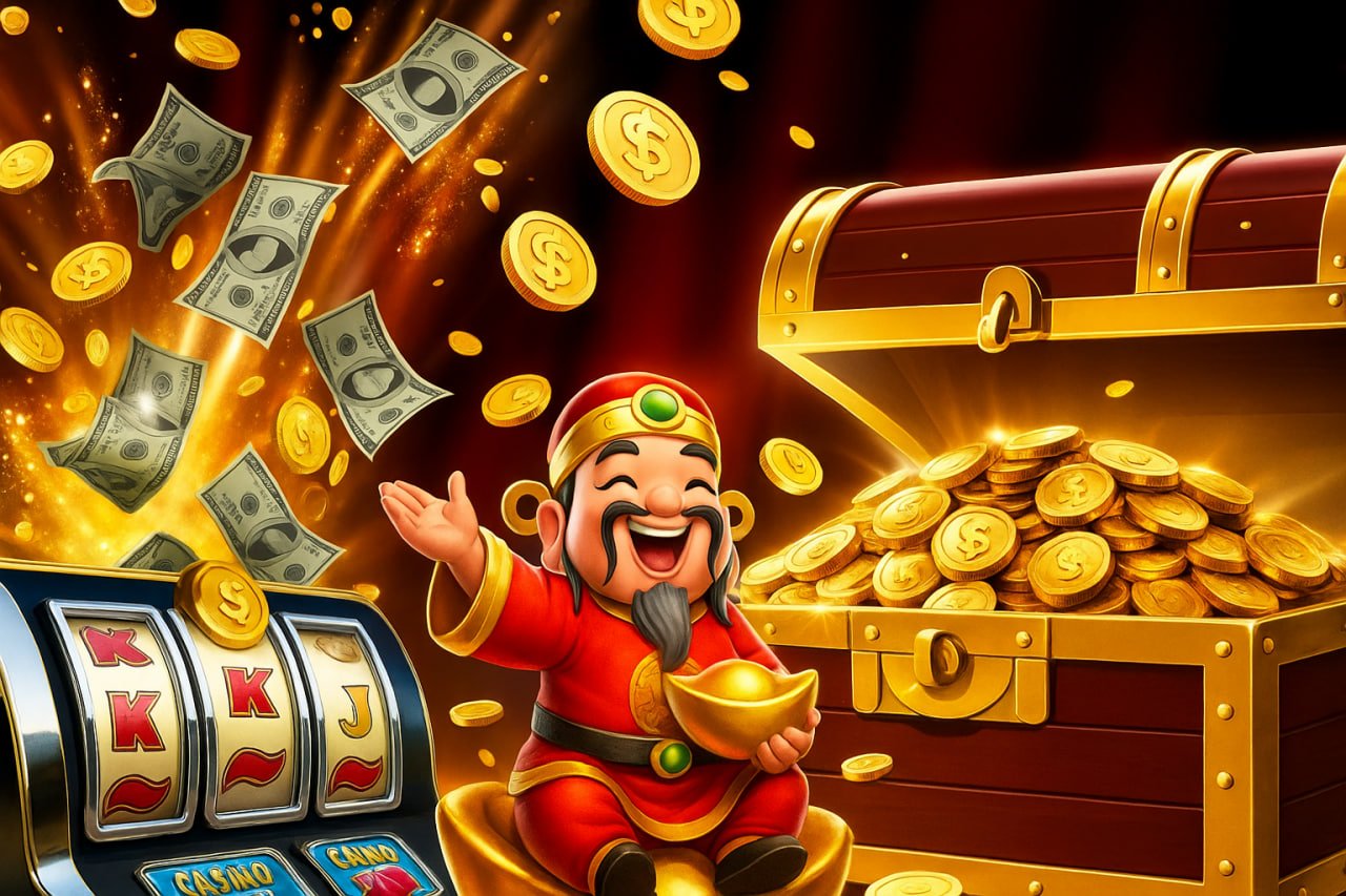 Tampilan antarmuka permainan Fa Cai Shen Deluxe di platform shiotogel dengan gulungan dan kontrol taruhan